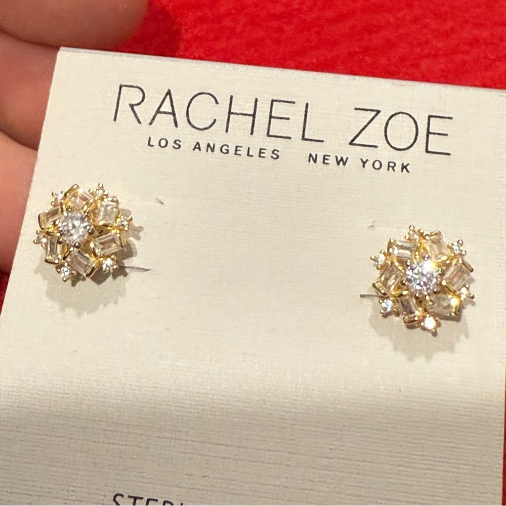 Rachel Zoe 18K Gold Sterling Silver Round Crystal Stud Earrings - Picture 2 of 3